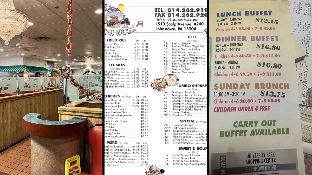 Menu photos beside a clean service counter.
